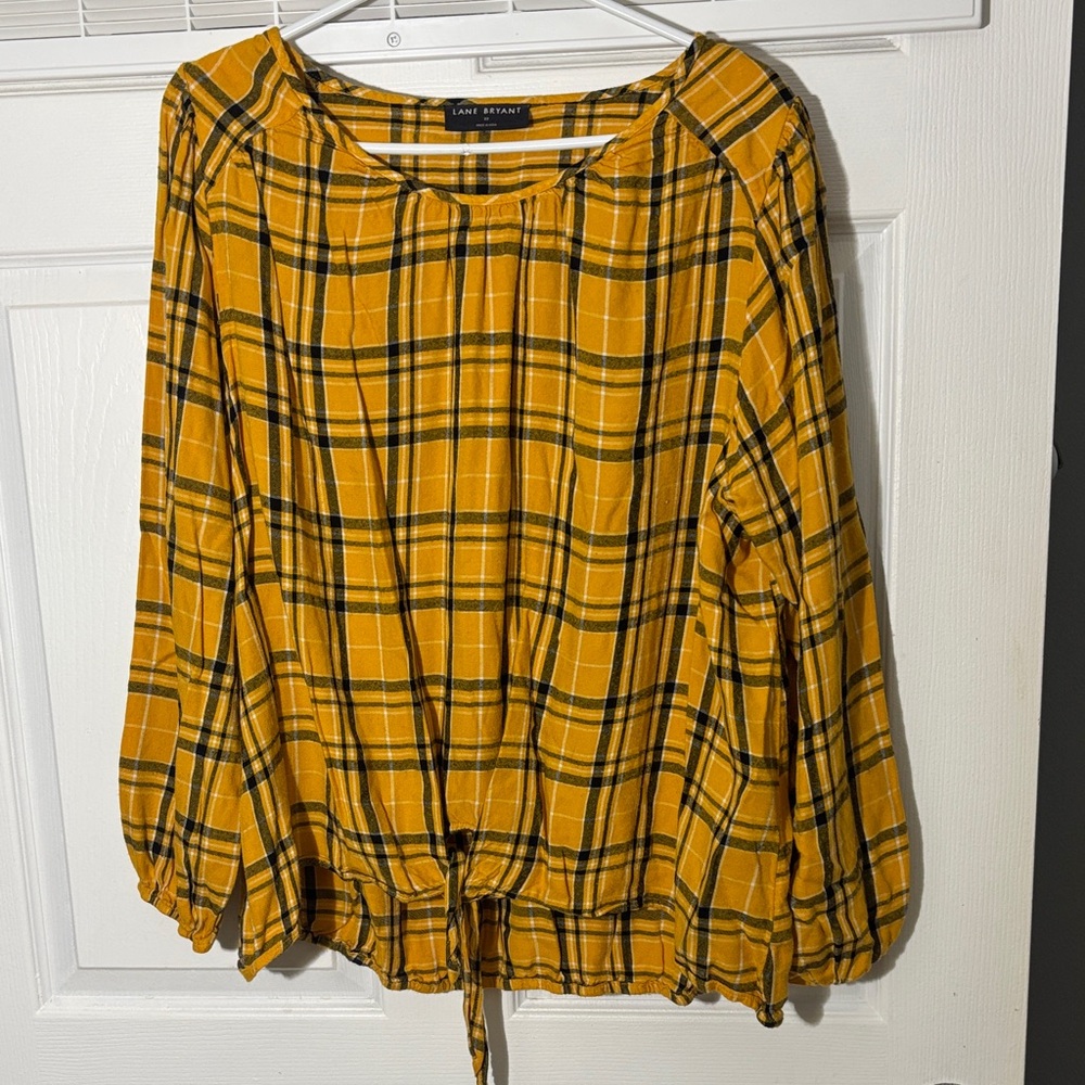 Lane Bryant Mustard Plaid Blouse